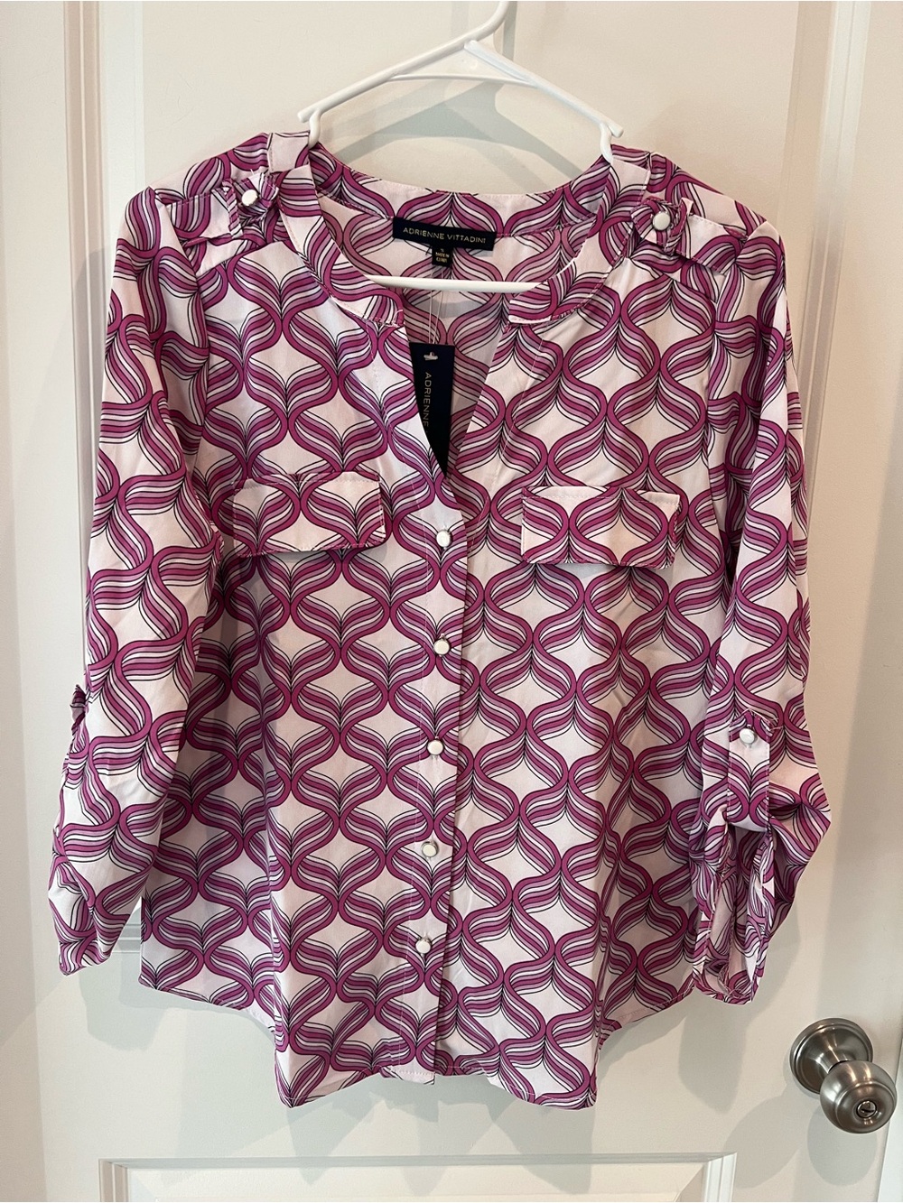 NWT Adrienne Vittadini Geometric Button-Front Blouse Size Small -see description